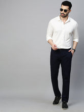 Genips Men's Navy  Cotton Stretch Caribbean Slim Fit Solid Trousers